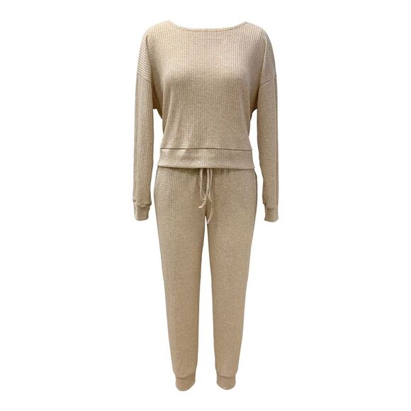 Jenni Long Sleeve Waffle Pajama Set - Navy Blue Top & Joggers For Women (Size X-Small) - View #3
